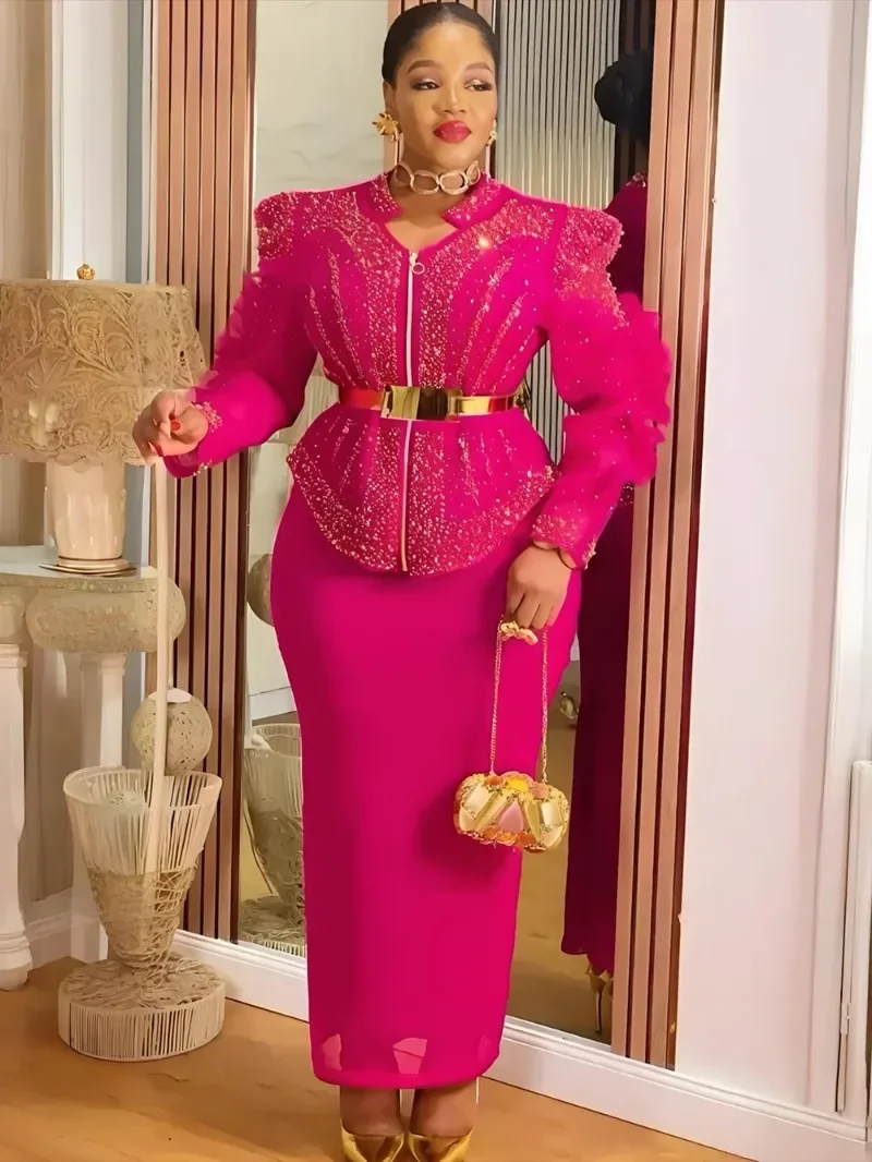 

Plus Size African Party Dresses for Women Dashiki Ankara Wedding Gown Outfits 2 Pieces Set Tops And Skirts Suits 2025 New Robes