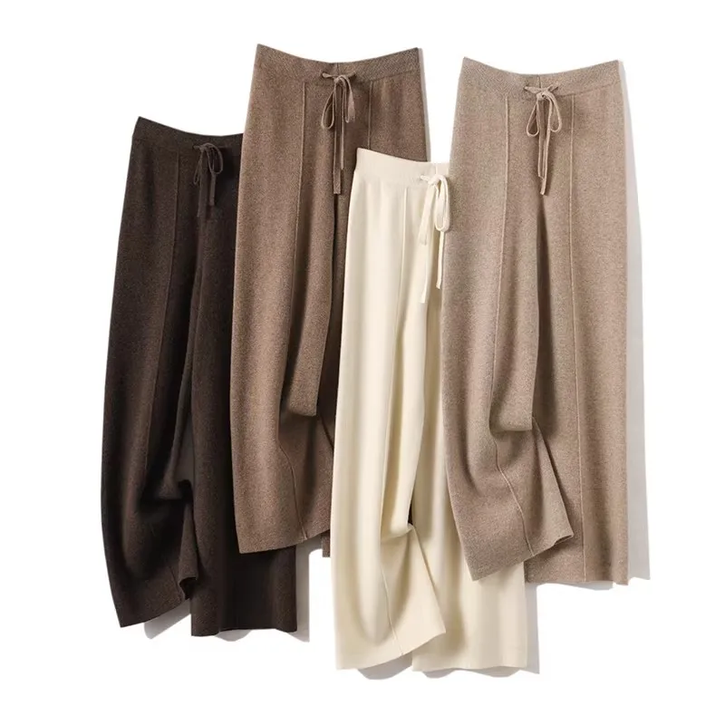Women's cashmere pants 100% Merino wool broadfoot pants Women's knit loose knit pants Fall/Winter 2024 women's thick pants