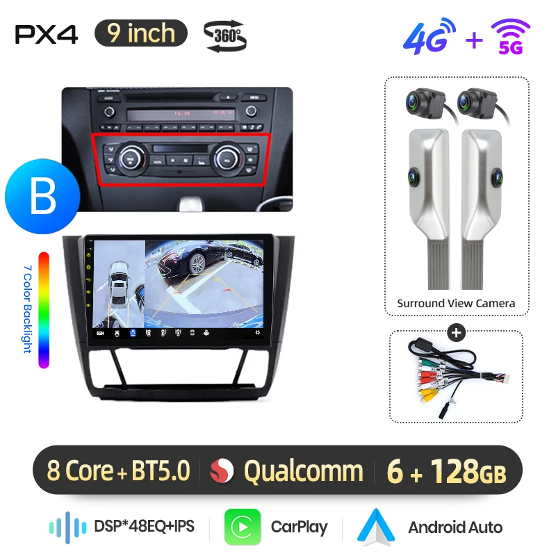 AWESAFE Draadloze CarPlay Android Auto Radio voor BMW 1-serie E87 E81 E82 E88 2004-2011 Plug & Play FM BT RDS DSP GPS Multimedia - afbeelding 1