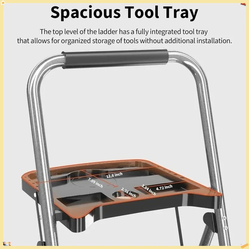 Escalera de 3 escalones, taburete plegable con plataforma de herramientas, pedal antideslizante ancho y pies antideslizantes, construcción de acero más robusta, gris