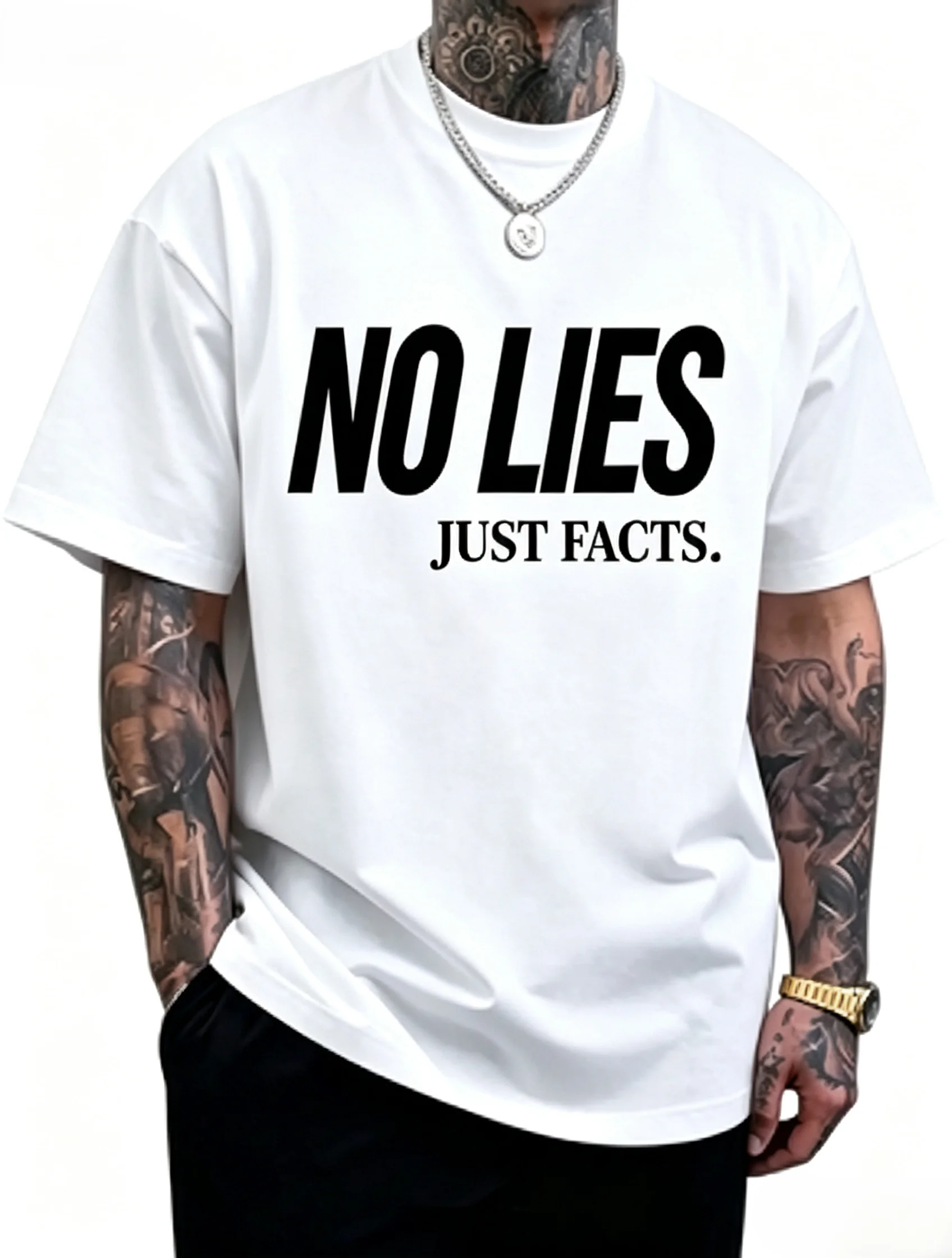 Unisex No Lies Just Facts Slogan Graphic T Shirt Men Women Vintage Bold Text Print Oversized Crew Neck Short Sleeve Casual Streetwear Cotton Top