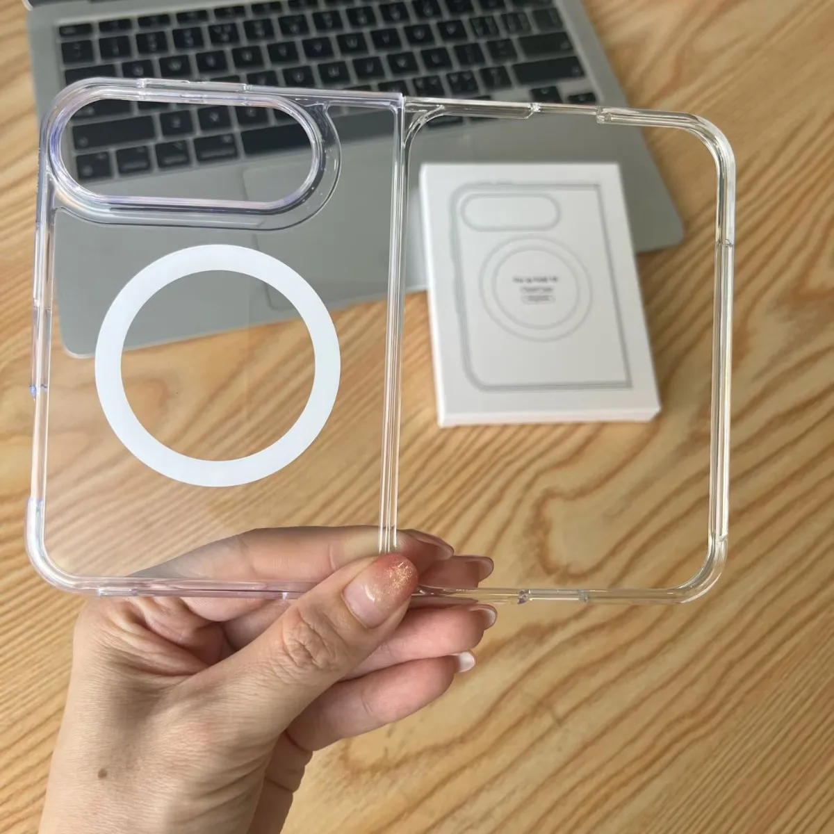 für iPhone Duo Fold Hülle Kristallklare Acryl-Rückseite Magnetische Abdeckung für Magsafe Duo Fold Rundumschutz für die Kamera Weiche Schale