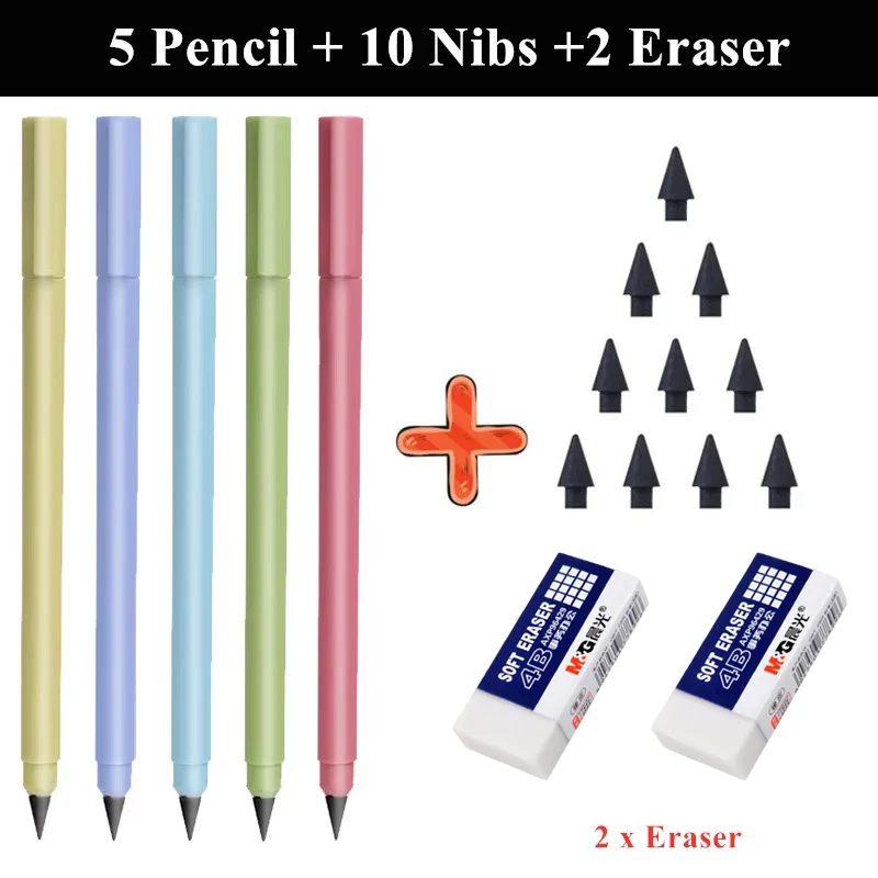 

Graphene Infinity Pencil with Eraser Set Drawing Writing No Sharpening Eternity Endless Pencil Kawaii Office School Art Supplies