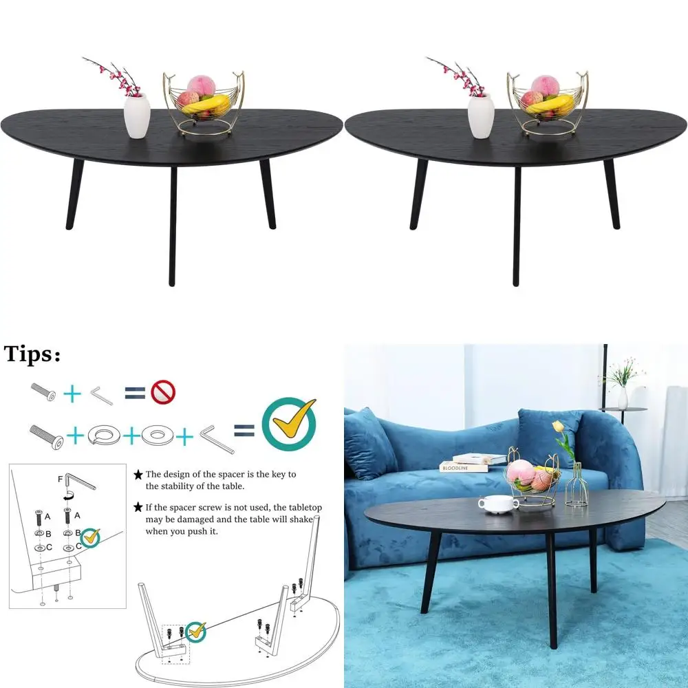 

Elegant Oval Black Coffee Table, Mid-Century Modern Design, Ideal for Living Rooms & Compact Spaces, 47.3W x 23.63D x 17.72H