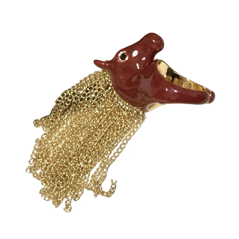  Bold Zebras Head Statement Ring With Flowing Fringe European Inspired Fashion Open Band Tassels Ring Jewelry For Her