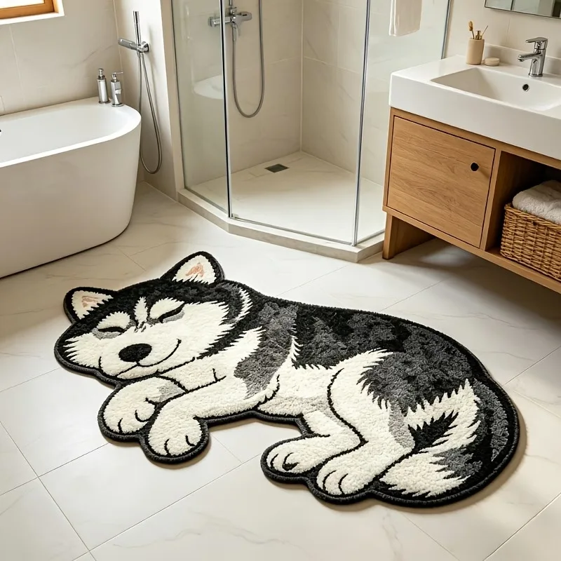 VIKAMA Simulation Lying Husky Plush Area Rug Pet Style Alien Carpet Non Slip Sofa Bedroom Bedside Living Room Home Decor Mat