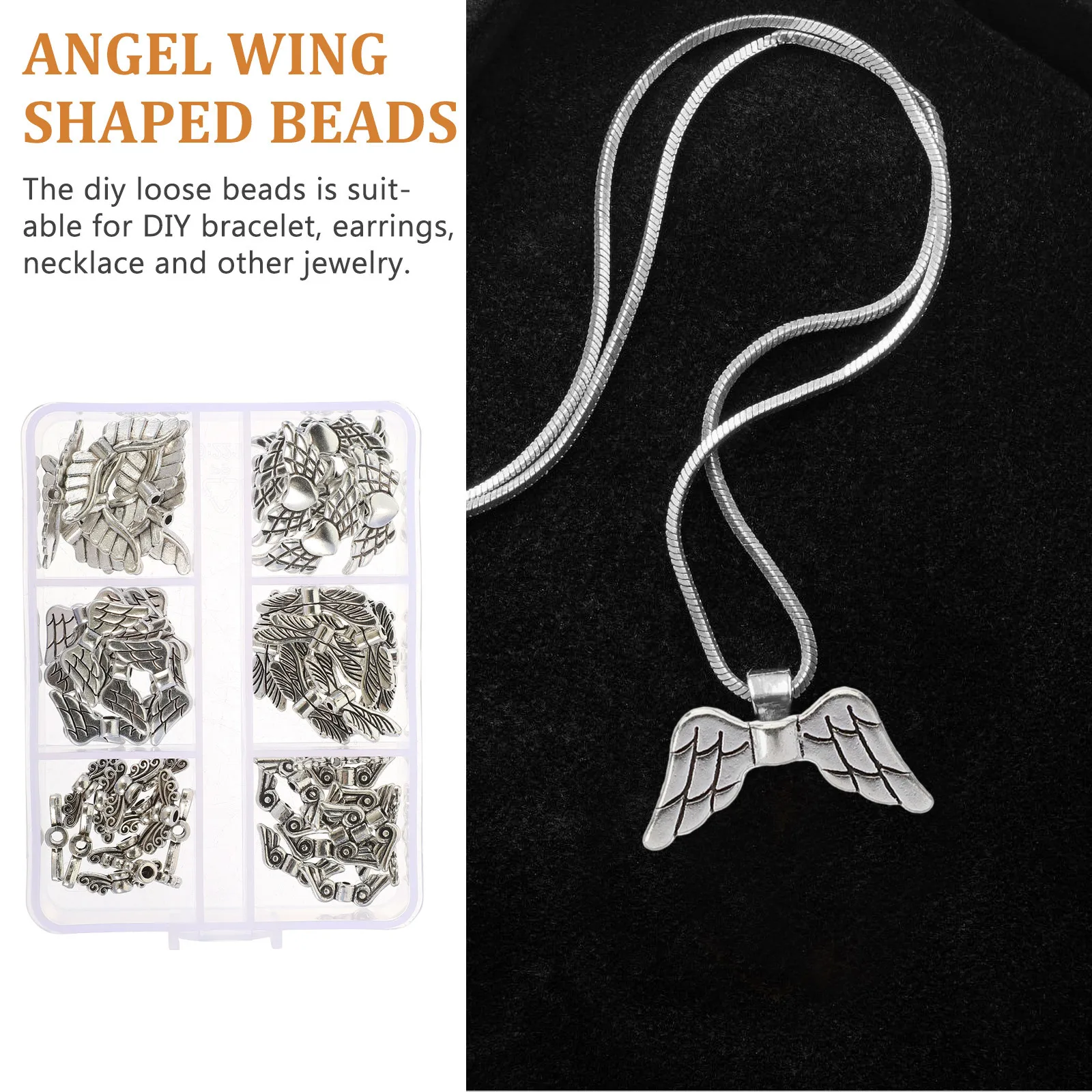 

60Pcs Angel Wing Vintage Silver Loose Beads Spacer Beads for Jewelry Making DIY Bracelets Necklace Accessories