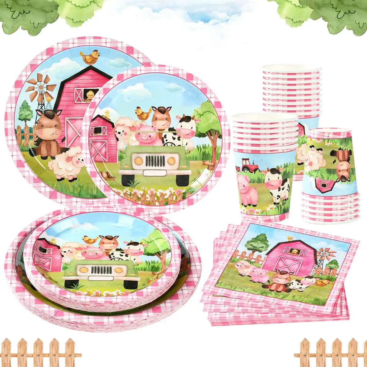 

Farm Animal Disposable Tableware Paper Plate Cup Cow Chicken Birthday Party Decor Kids Farm Theme Party Baby Shower Decorations