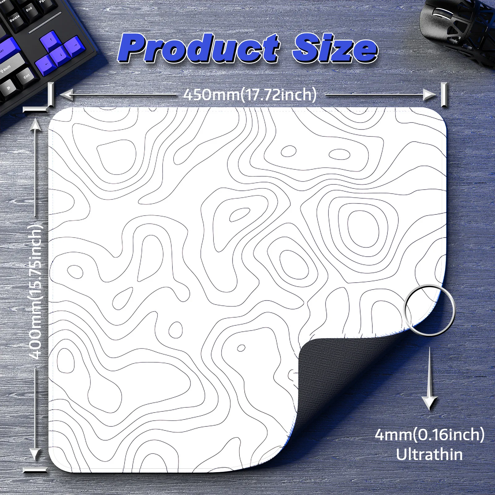 

Attack Shark Cm02 Gaming Mouse Pad, 4mm Ultra-Thin, 450x400mm Large Size, Non-Slip Base, Topographic Design For Esports & Office
