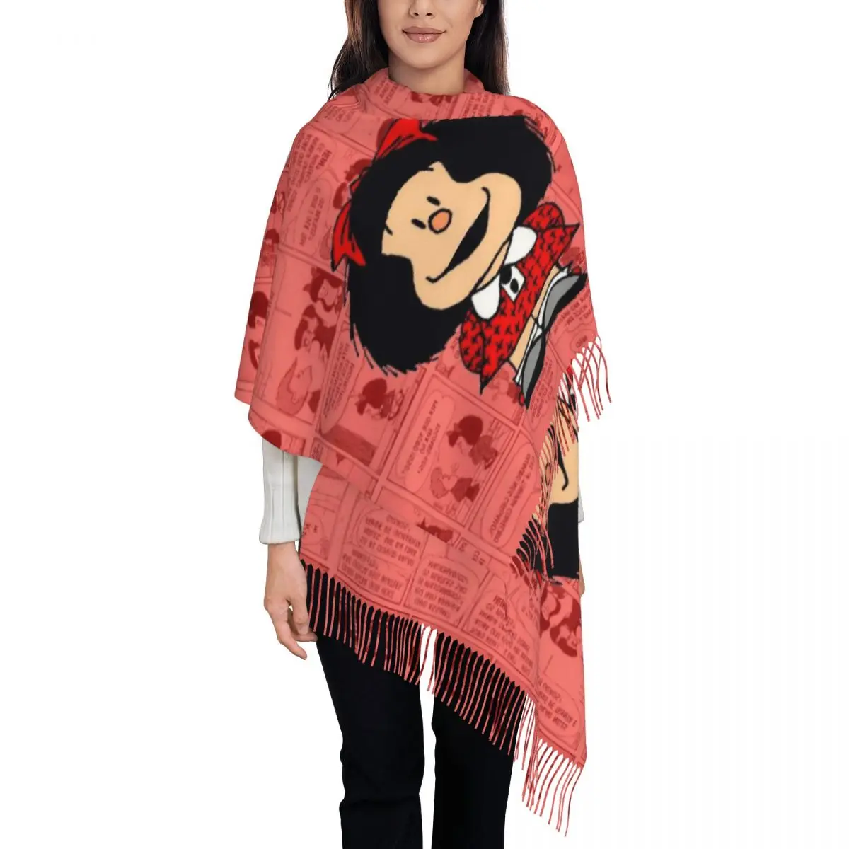 Mafalda Cartoon Scarf for Women Winter Fall Pashmina Shawls and Wrap Anime Large Shawl Scarf for Daily Wear