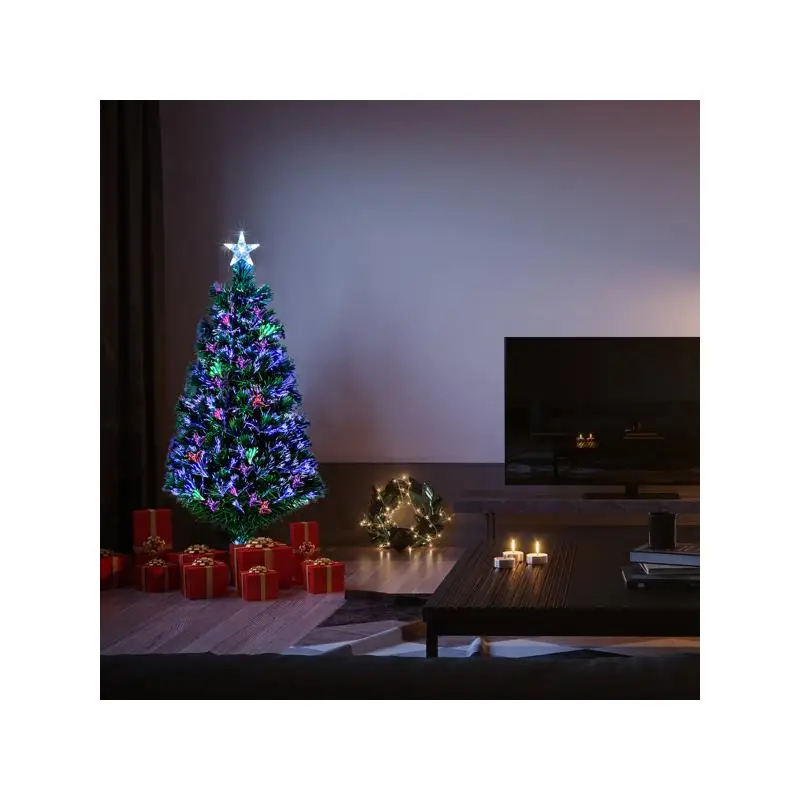 شجرة عيد الميلاد الخضراء بطول 6 أقدام مع نجوم، PVC، ألياف بصرية، 230 فروع