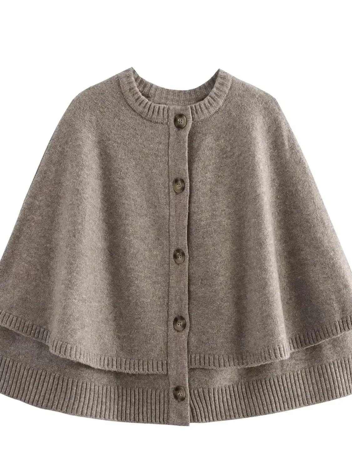 

XNWMNZ 2024 Women's Fashion Knit Cape Cardigan Women Retro Round Neck Front Button Versatile Female Knitted Coat