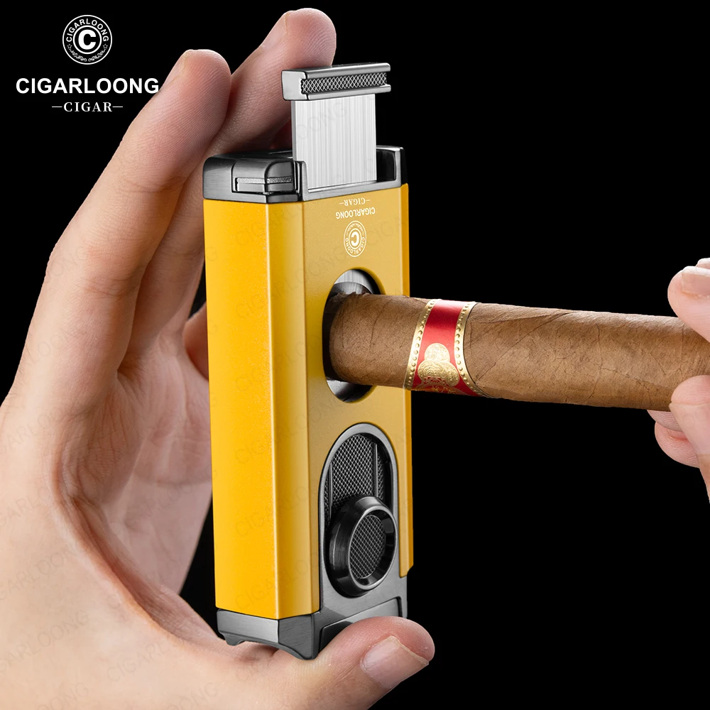 Encendedor de cigarros portátil práctico multifuncional 3 en 1 tres fuegos rectos suave V tijera soporte caja de regalo