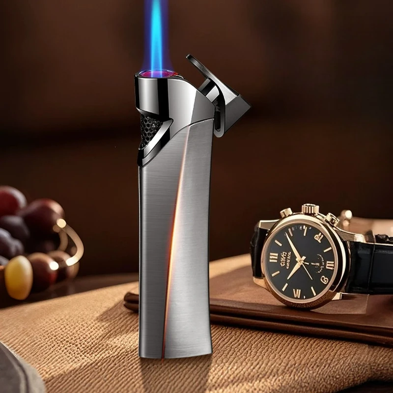 Metal Three-dimensional Streamlined Inflatable Blue Flame Windproof Straight Punch Lighter Compact Portable Creative Gift