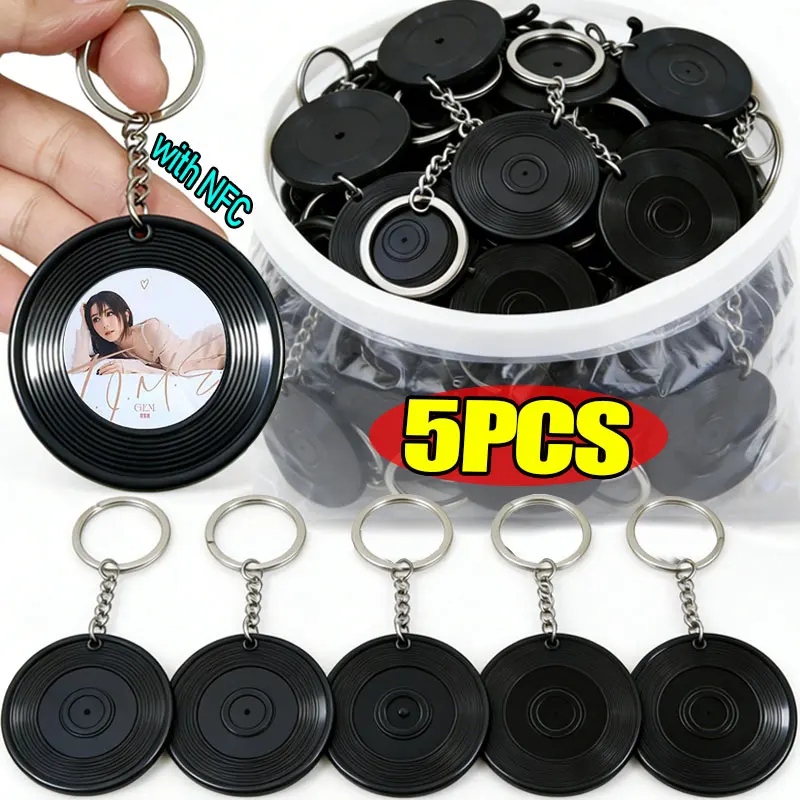 1-20PC Retro Music Record NFC Keychain Bag Hanging Pendant ABS Material Creative Fans DIY Album Merch nfc Auto Playback Key Ring