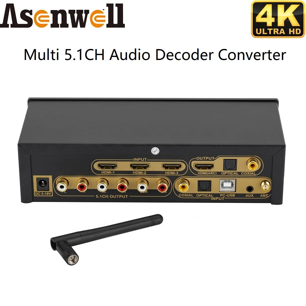 5.1CH  Audio Decoder Bluetooth 5.0 4K60Hz HDMI 2.0 Switcher 3 In 1 Out ARC Converter PC-USB DAC DTS AC3 5.1 Digital Audio System