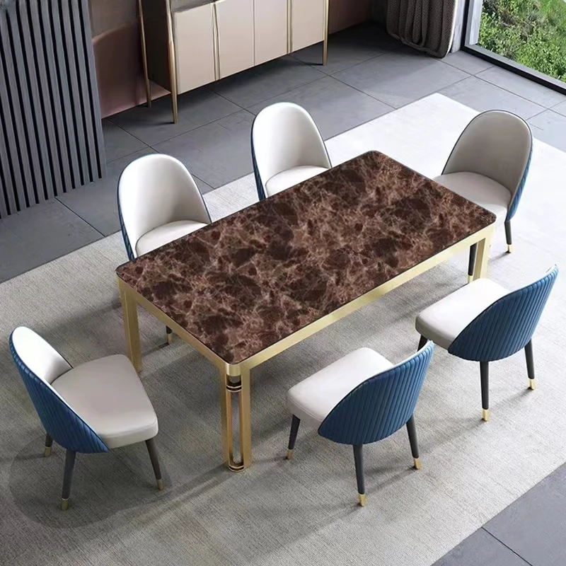 

Luxury Marble Dining Tables and Dinner Chair Set Stainless Steel Gold Frame Kitchen Furniture Tavolo Rotondo Da Pranzo