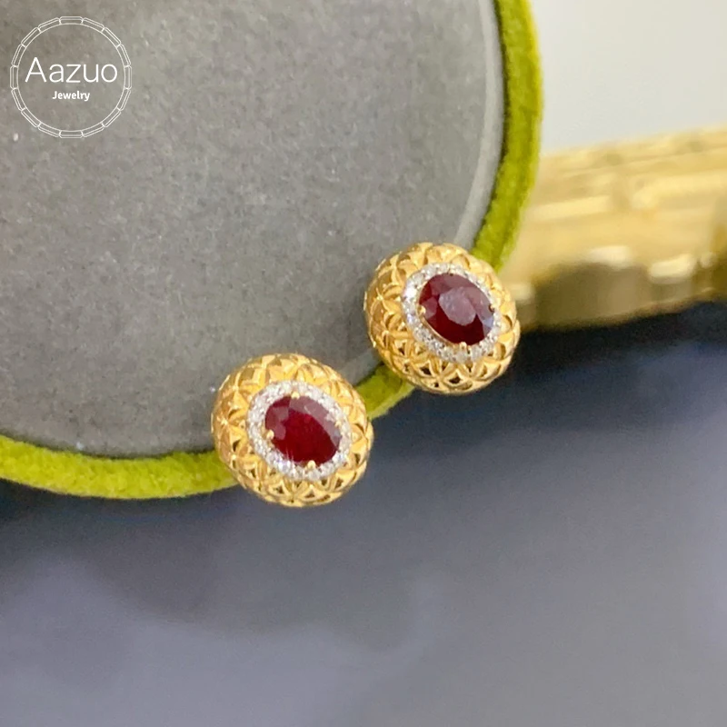 

Aazuo 18k Yellow Gold Jewerly Natural Ruby Real Diamonds Fairy Stud Earrings Gifted For Kids Women Engagement Wedding Party