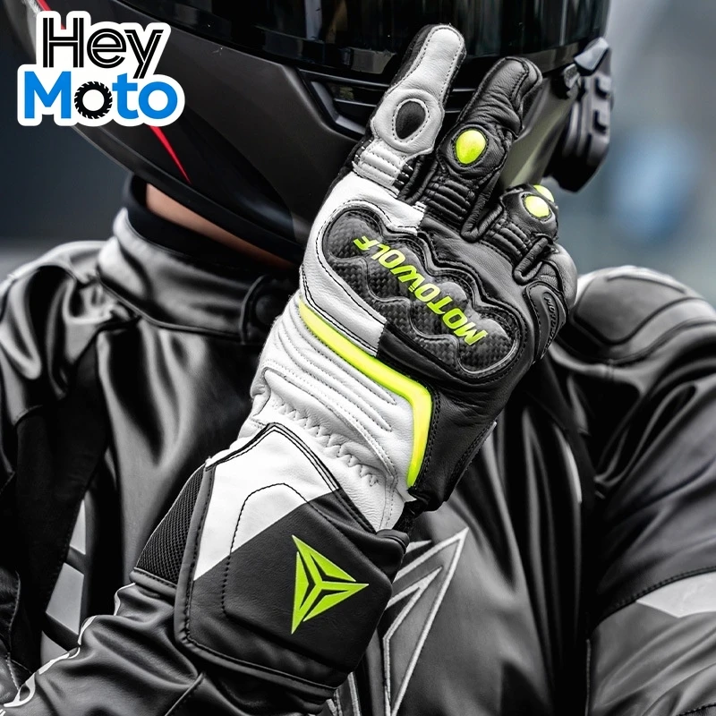 

Мотоциклетные перчатки для езды на открытом воздухе из натуральной кожи, ветрозащитные, с защитой от падений, с карбоновым волокном, сенсорные, с защитным чехлом
