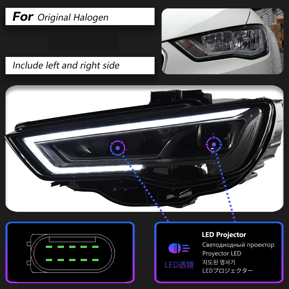 2 stuks autolampen voor Audi A3 koplamp 2014-2016 LED autolampen dagrijverlichting dynamische richtingaanwijzers auto-accessoires