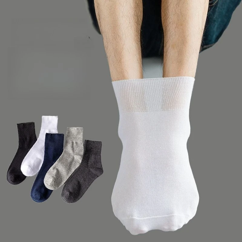 5Pairs Unisex Cotton Wide Top Loose Socks Non-Binding Soft Breathable for Elderly Swollen Feet Daily Home Casual Mens Socks