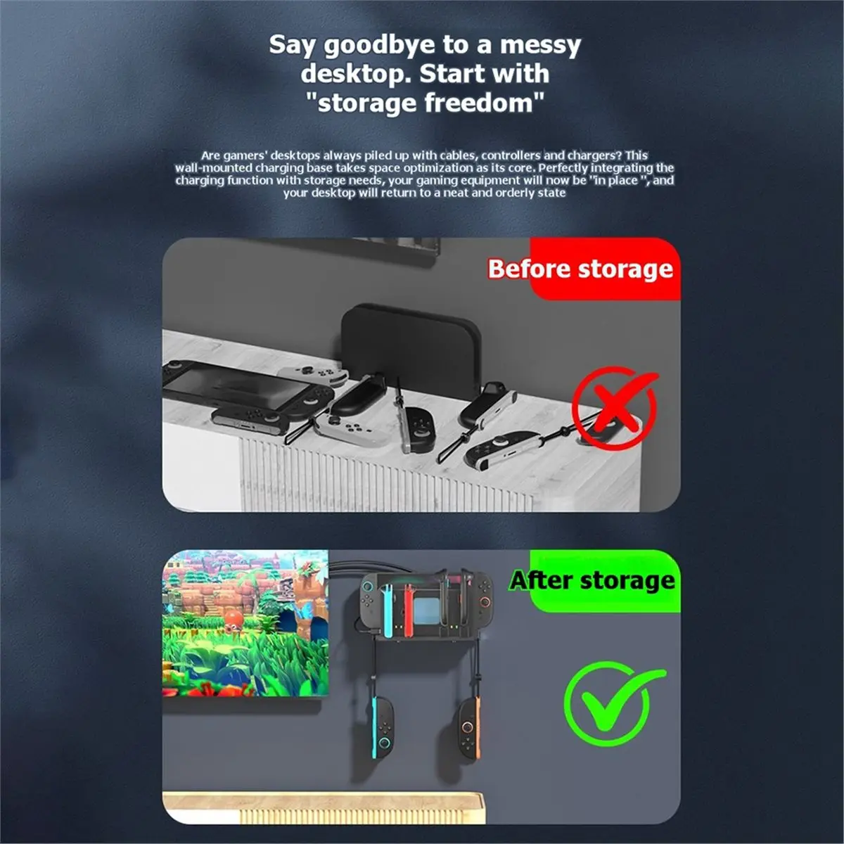Wall Stand Dock for Switch 2 Console Universal Storage Rack /OLED Consoles with Charging for Controllers