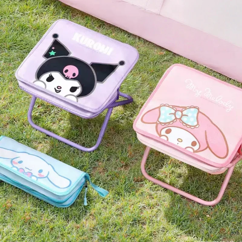 

Hot Sanrio Hello Kitty My Melody Cinnamoroll Kuromi Folding Stool Kawaii Portable Outdoor Camping Pen Case Stool Birthday Gift