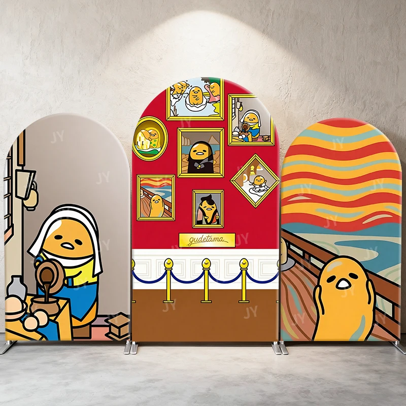 

Gudetama Art Masterpiece Theme Arch Backdrop Cover Humorous Cartoon Scene For Kids Birthday Baby Shower Photo Booth Background