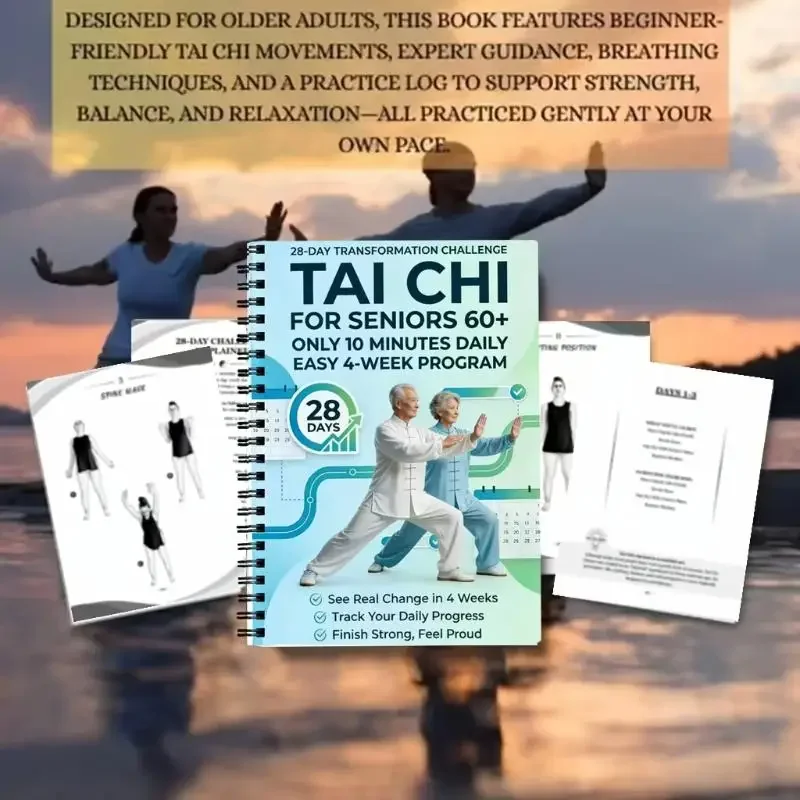 Tai Chi Guide Book 28 Day Low Intensity Workout Plan 10 Mins Daily For Elderly Home Fitness Recovery Training