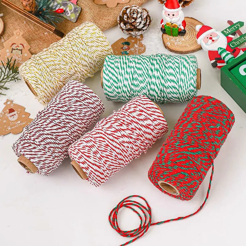 (100meters/ Roll)2mm Two-color Cotton Rope Color Braided Thread Gift Box Packaging Knot Making Christmas Lace Decoration DIY