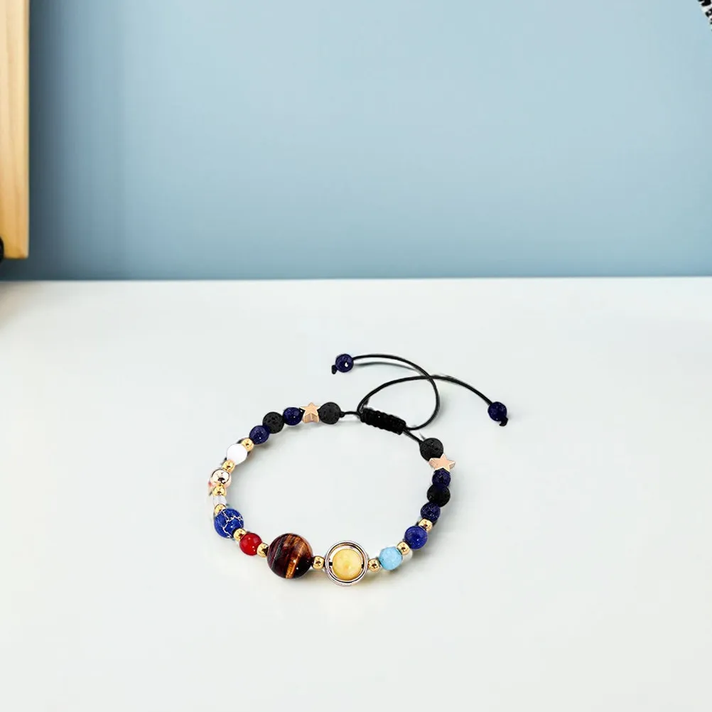 Solar System Beaded Bracelet with 8 Planets Galaxy Design for Women