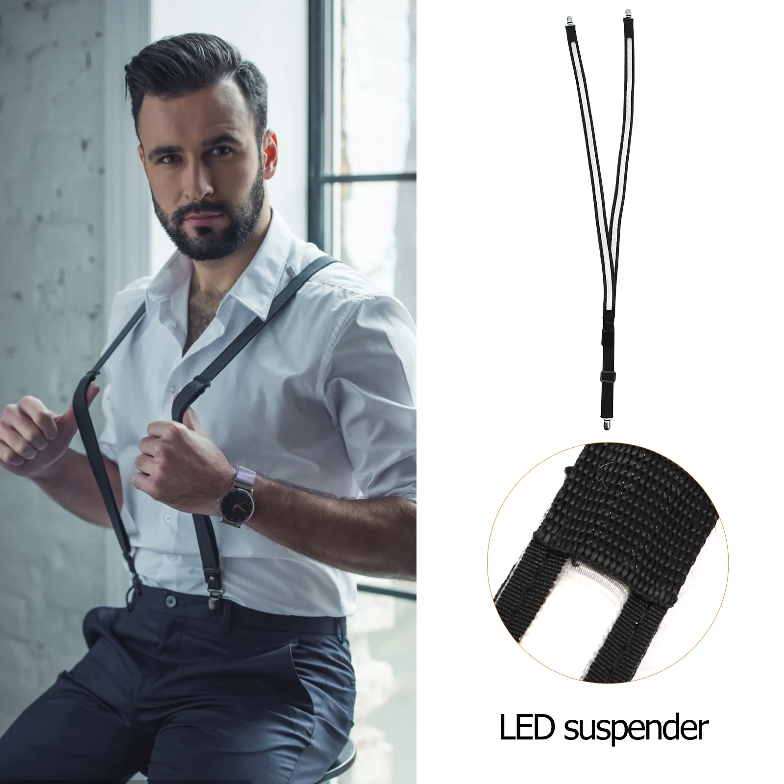 Bretelle luminose Clip elastica regolabile a forma di Y su LED incandescente Festival Accessori da uomo Striscia ottica in TPU Robusta