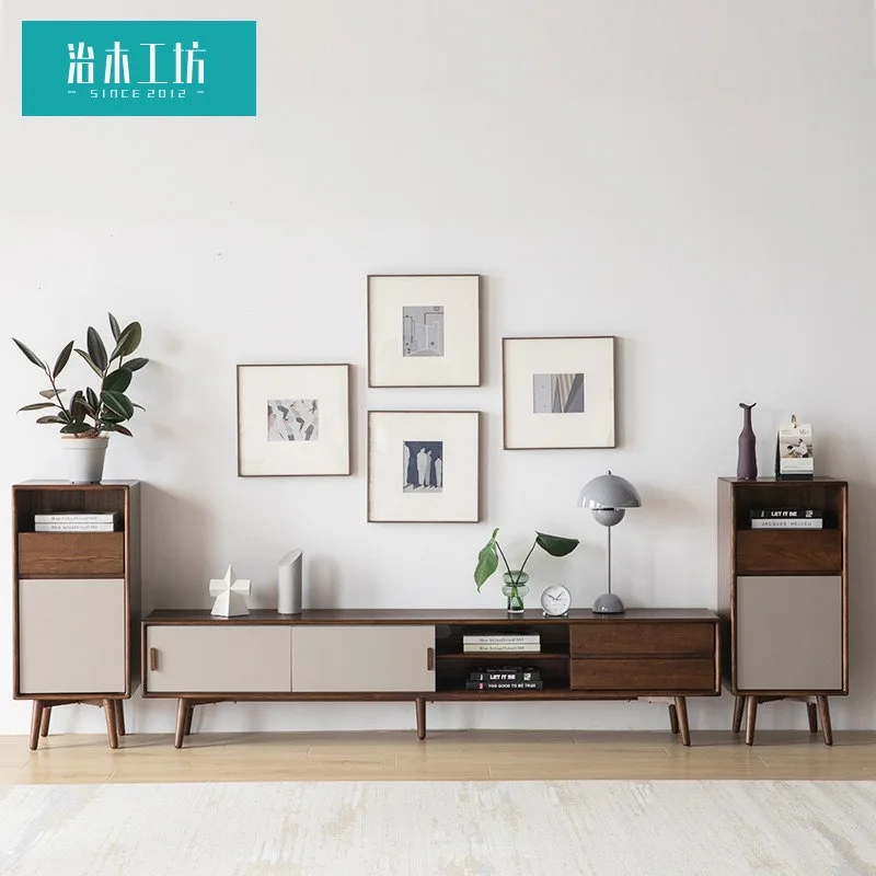 Woodworking Workshop Ash Wood TV Cabinet All Solid Wood Nordic Small Apartment Living Room Floor Cabinet Modern Simple TV Cabine