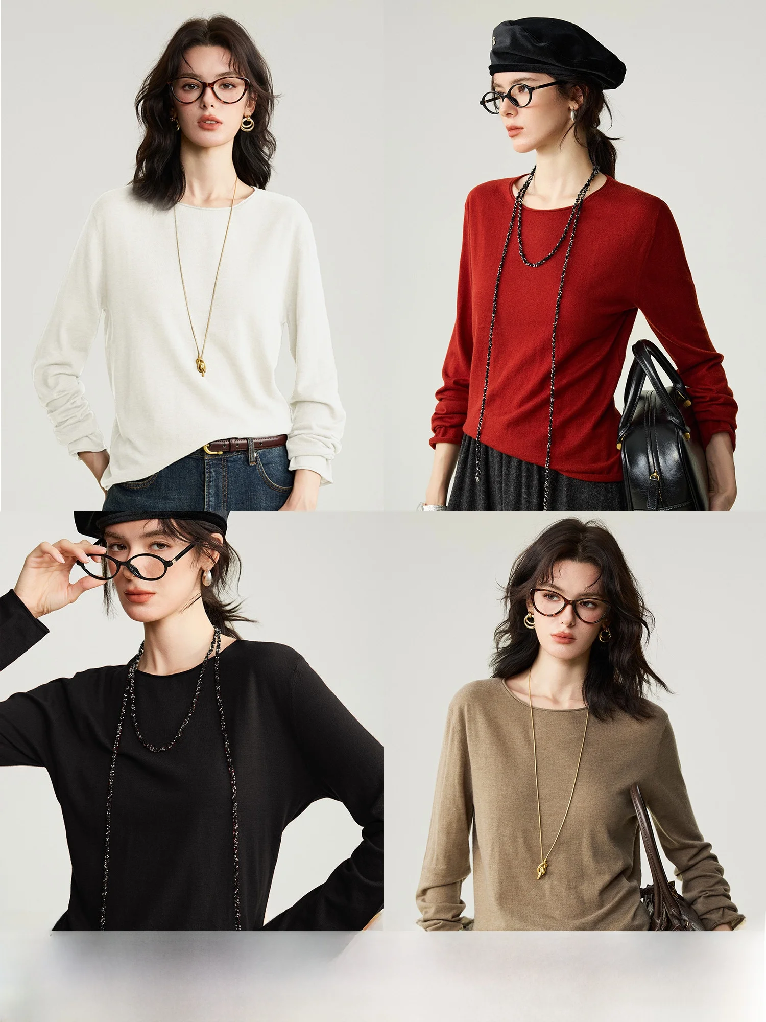 

Cleanfit High Quali Camere Knitted Sweater Women's Classic Fine Silk Casual Loose Fit Long Sve round Ne Top