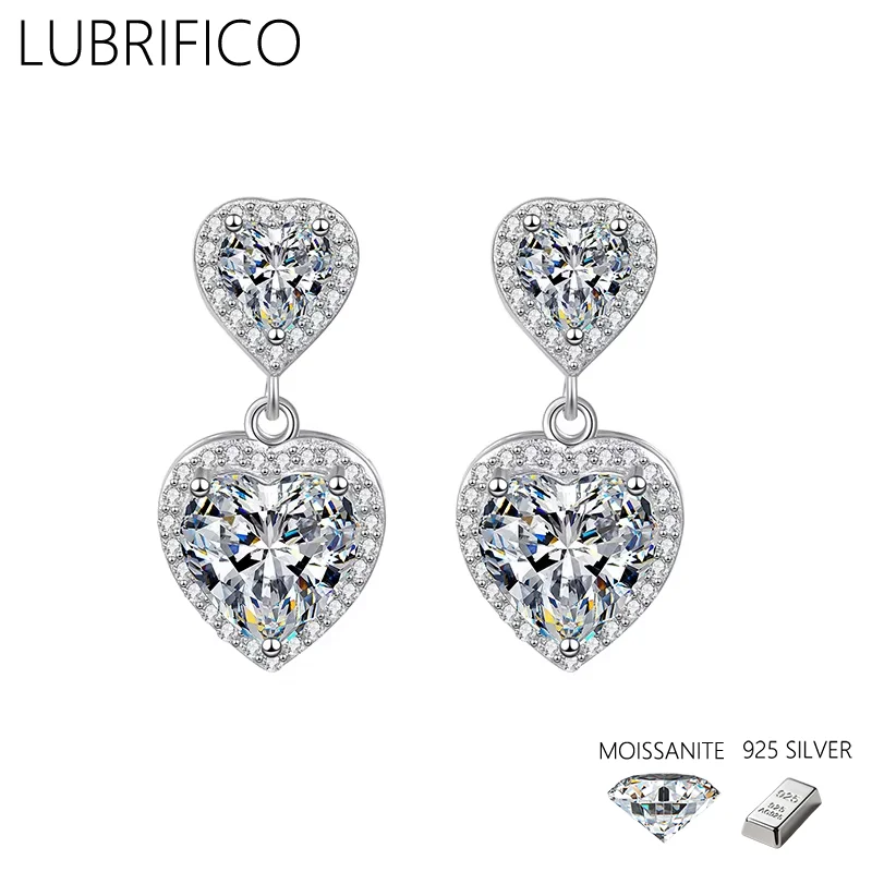 

5.0 Ct Moissanite Stone Double Hearts Shape Studs Earrings 925 Sterling Silver Lab Diamond Earring For Fine Jewelry Wedding