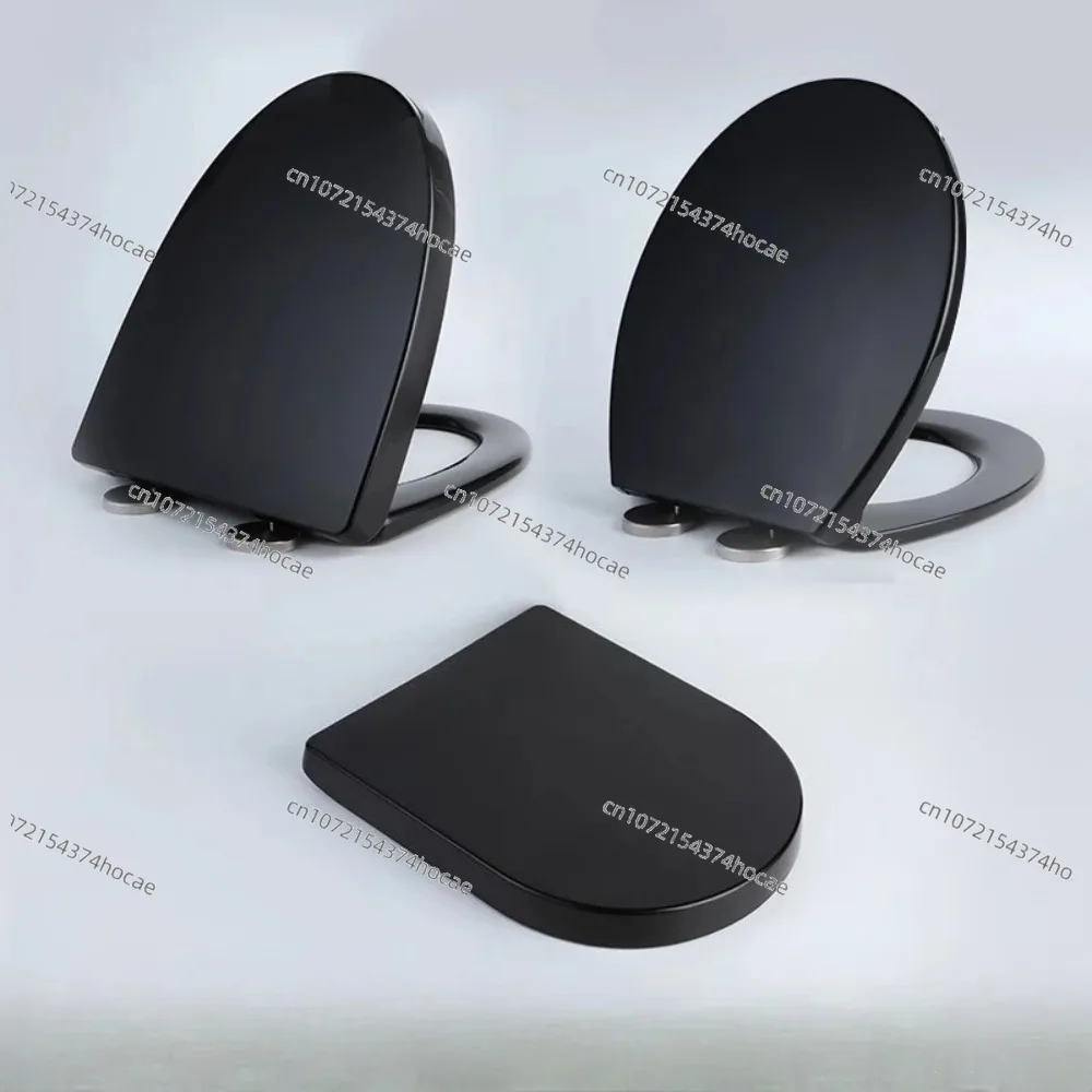 Wear Resistant Black Toilet Seat Cover Quiet Closing Universal Design for Bathroom Replacement