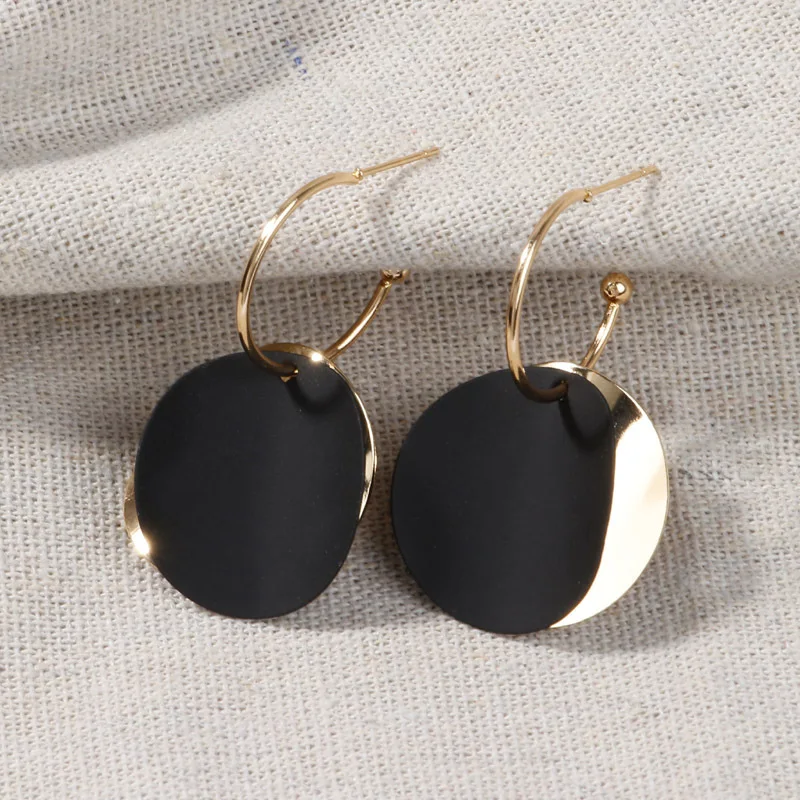 Double Round Piece Hanging Earrings for Women Red Green Black Metal Pendants Korean Fashion Dangle Earrings pendientes 2024