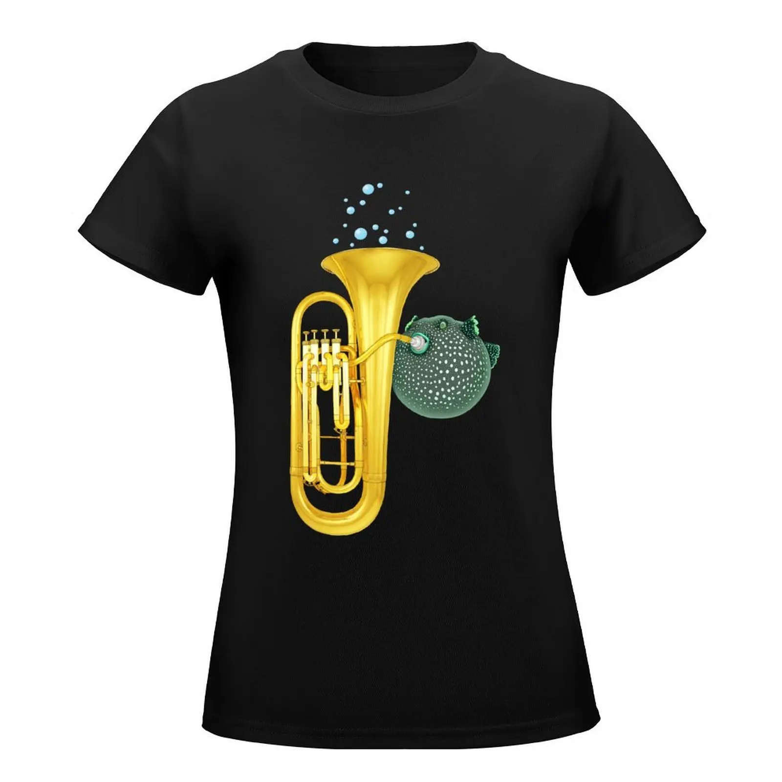 Puffer Fish Playing Tuba T-Shirt shirts graphic tees aesthetic clothes T-shirts for Women