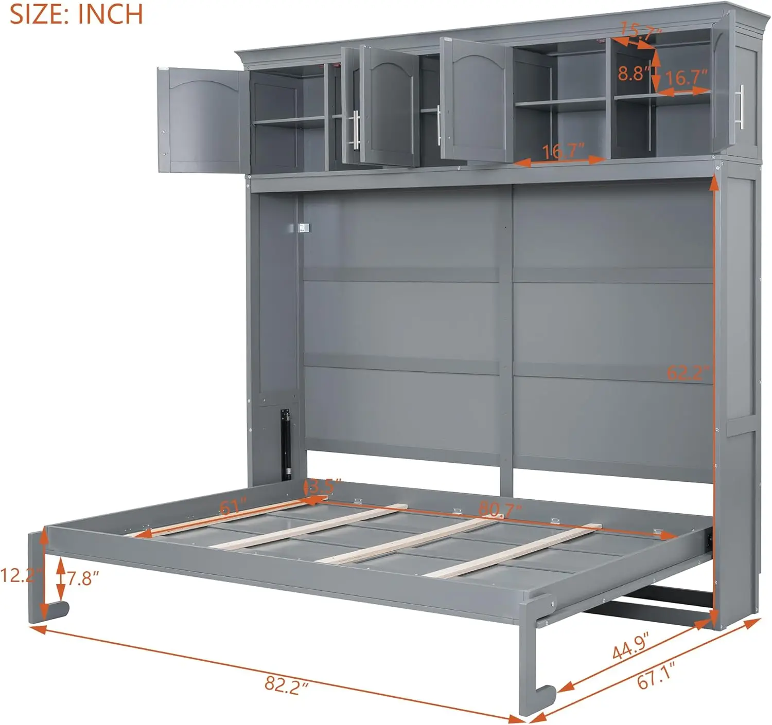 Dnyn Queen Size Murphy Bed With Storage For Bedroom,Wooden Wall Bedframe W/Cabinets Design,No Box Spring Needed & Super Save