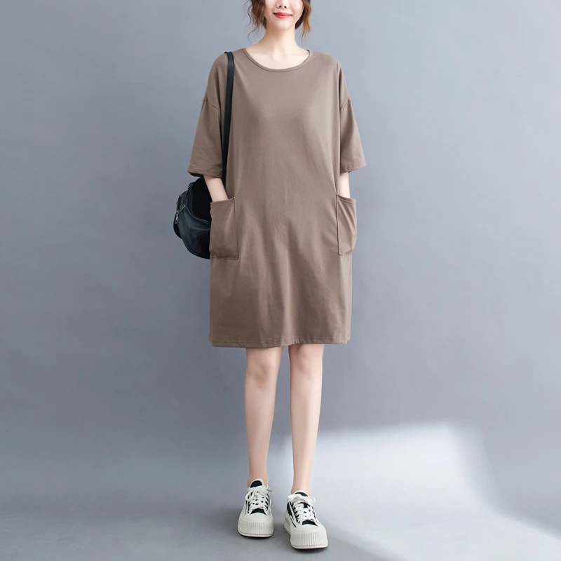 Vestido cseta f plus size, e, estilo coreano, crimento médio, com bolso, carne oculta, emaecimento, mod...