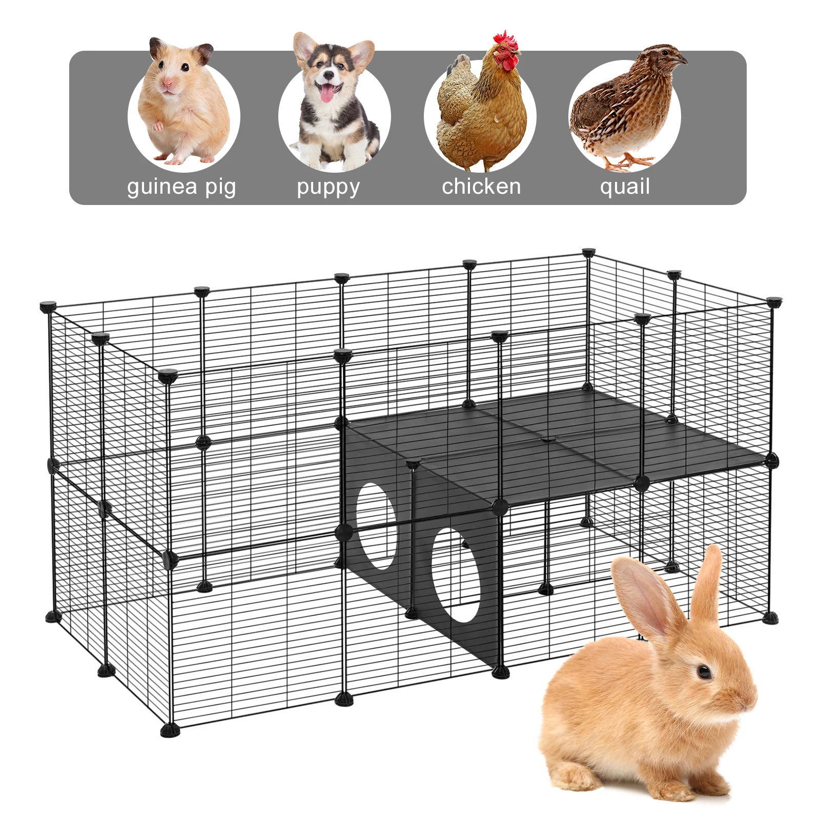 

Pet Playpen 57.09x29.53x29.53in Small Animal Playpen Portable Metal Fence for Guinea Pigs/Bunny/Hedgehogs/Chickens