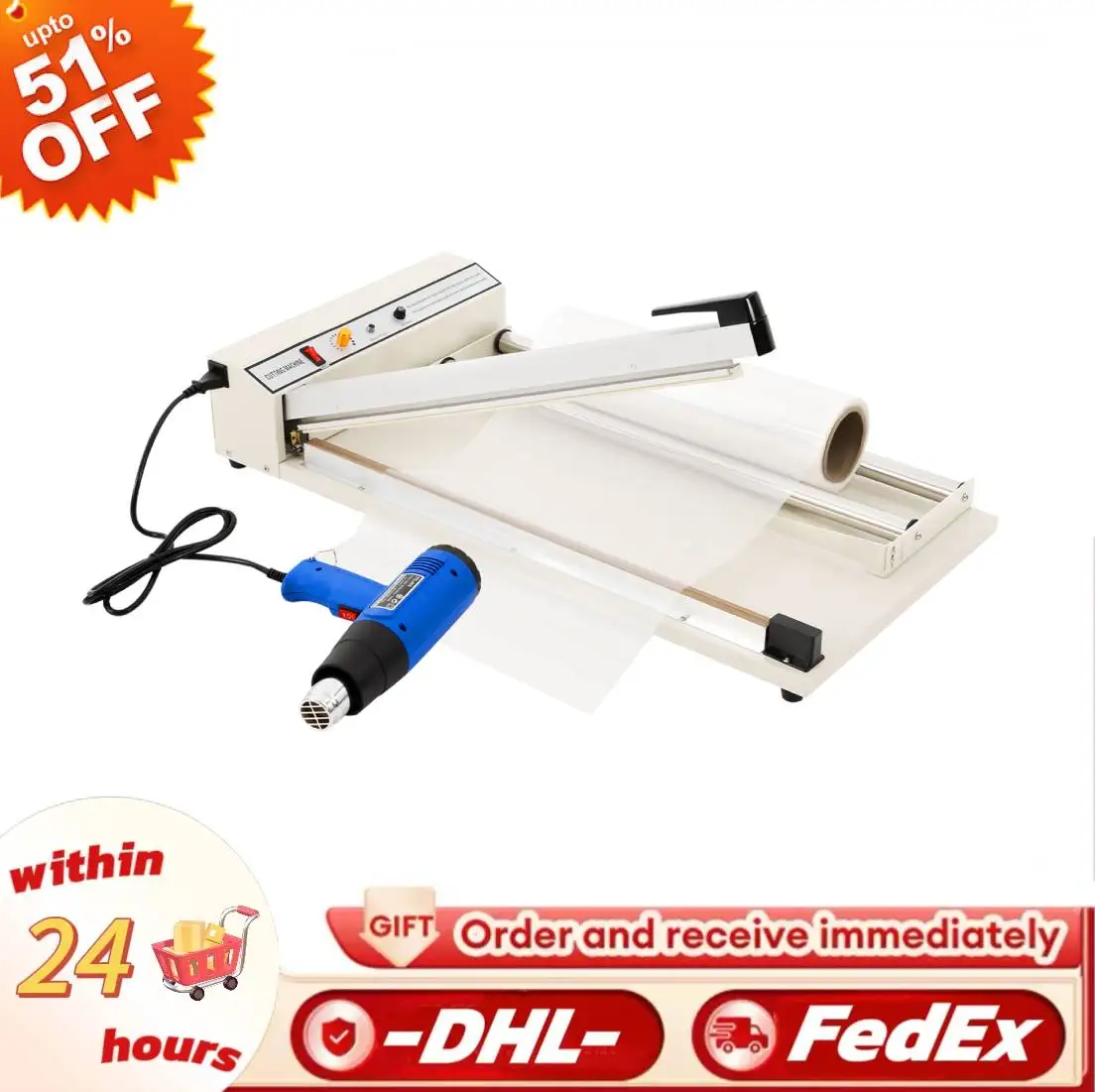 

530W Heat-sealing Machine with 1500W Heat Gun,Semi-Automatic Packaging Heat Sealing Machine Shrink Film,1-2 Seconds Speed