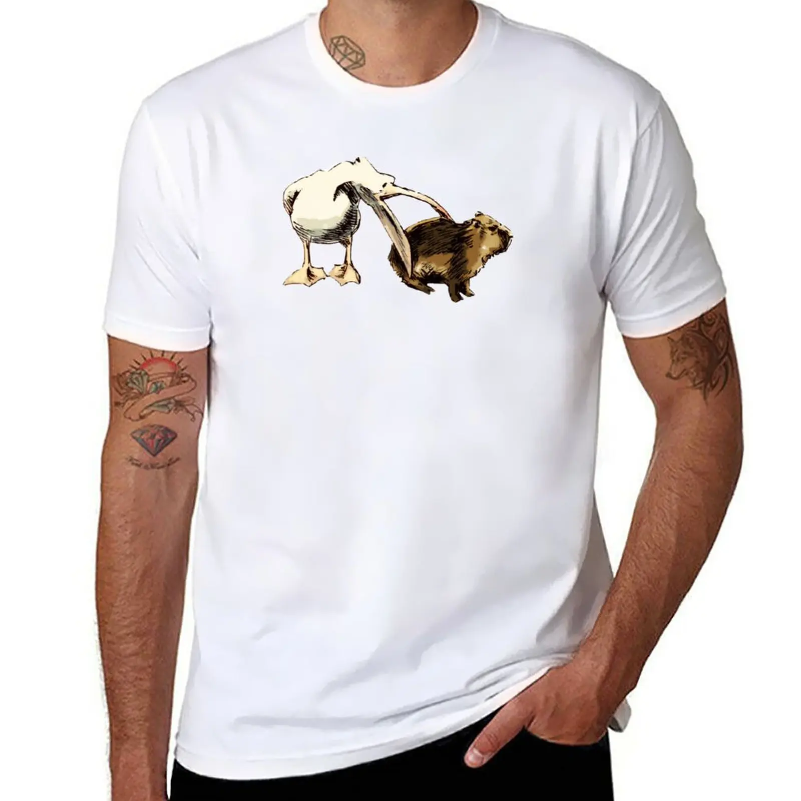 New Pelican Tries to eat Capybara - Funny Animals Meme T-Shirt summer clothes sports fan t-shirts men t shirt