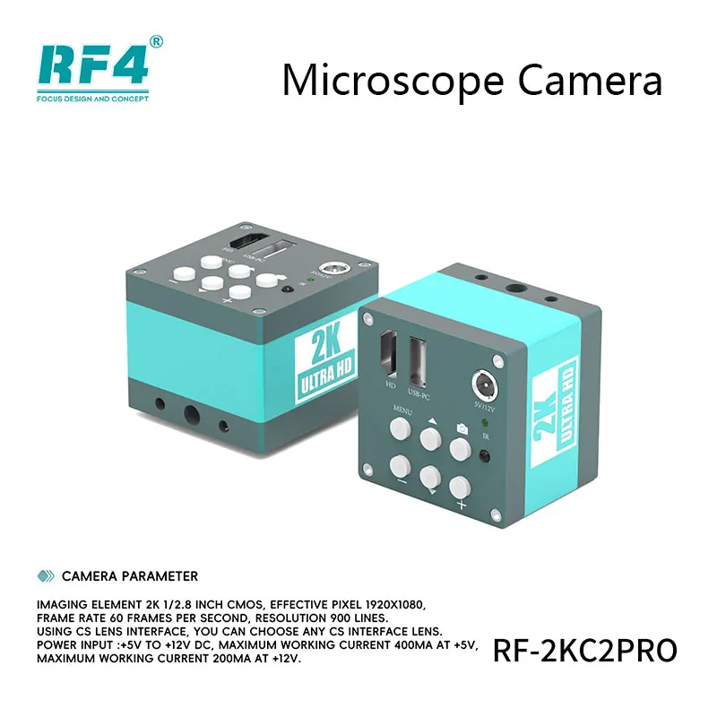 Cámara microscópica RF4 RF-2KC2 Pro 4K Ultra HD - USB3.0 de 20 MP con control remoto para reparación/soldadura de PCB/SMD [HDMI+Cables de alimentación]