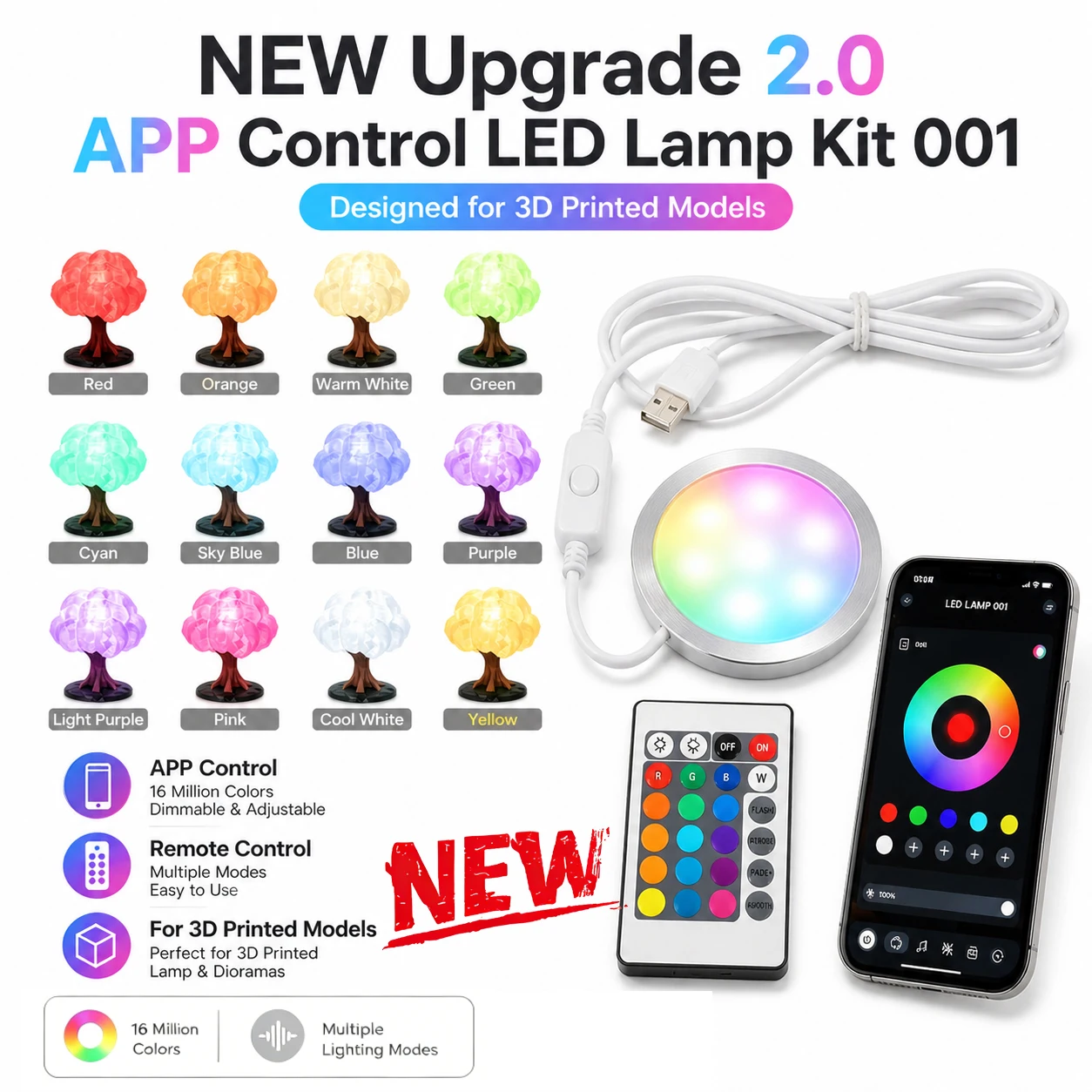 

UPGRADE For Bambu Lab LED Lamp Kit 001 APP Control Color RGB Led Light RemoteControl Light Parts Hardware DIY Model kit001