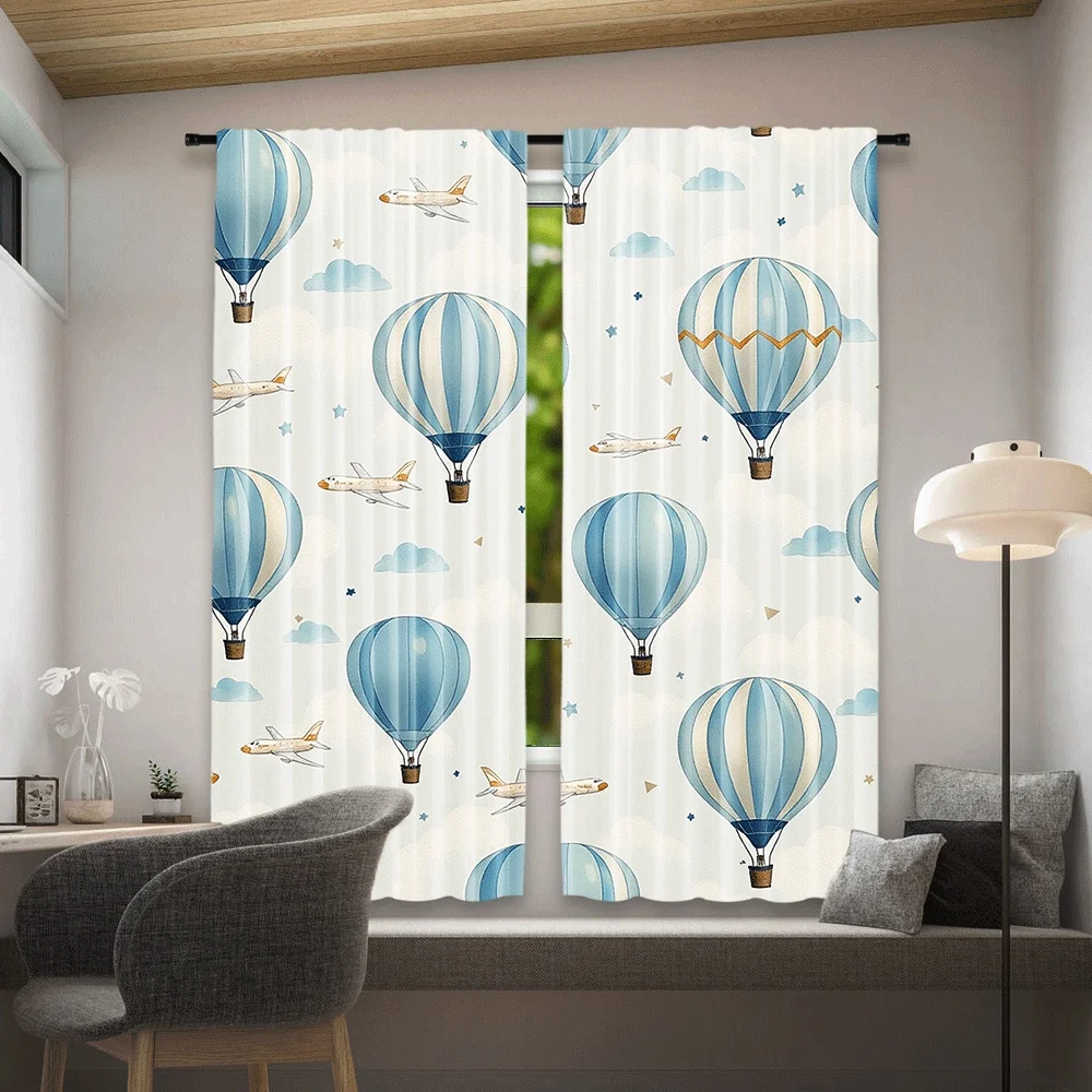 Blue Balloon Hot Air Balloon Sky Pattern Curtains for Kids Room Nursery Window Treatment Blue White Lightweight Curtain Panel
