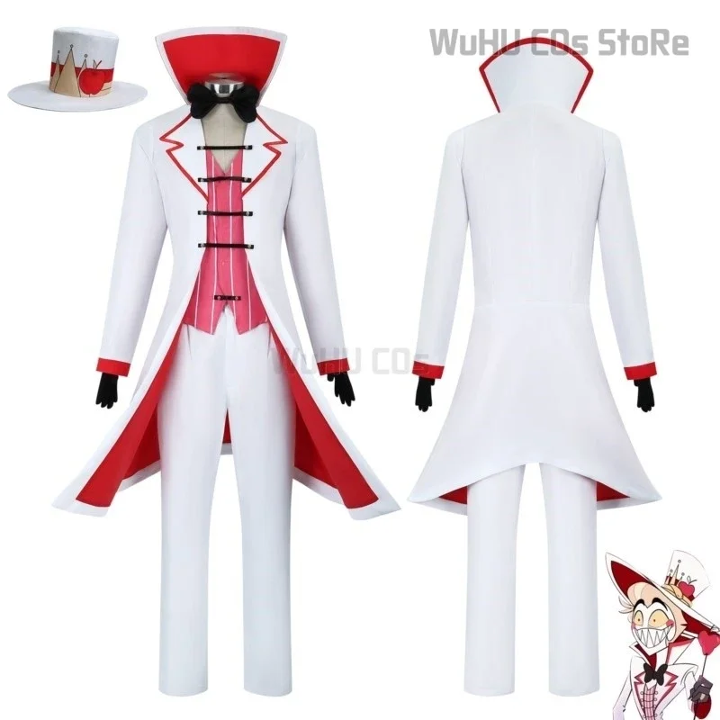 Hazbin Lucifer Cosplay Anime Hotel Morningstar Cosplay Costume Wig Daddy White Suit Devil Hell Halloween Party Adult Men Costume