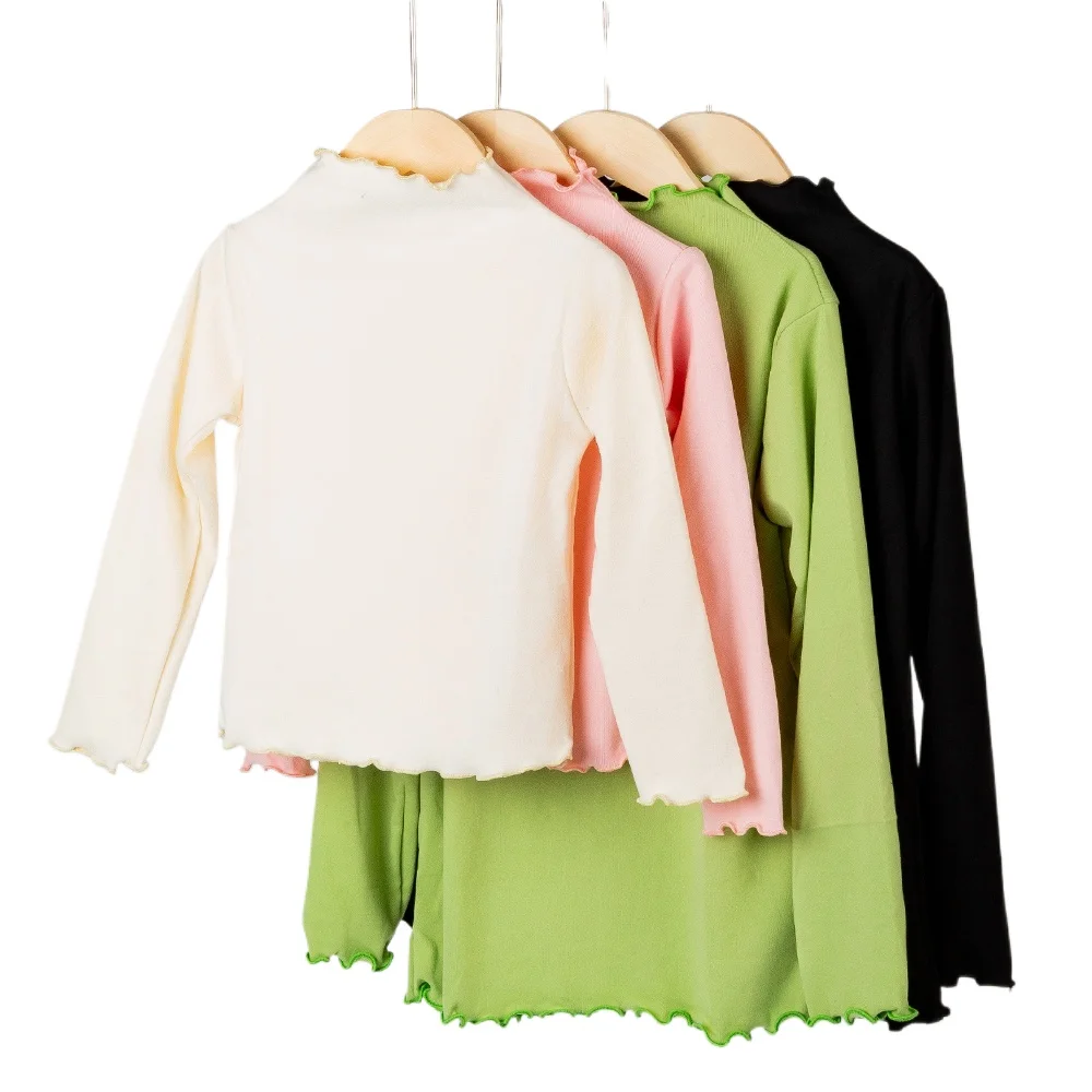 Kinder Kleidung Neue Mädchen Basis Shirt Für Herbst und Winter Kind Baby Trendy Schwarz Pilz Rand Einfarbig Lange Ärmeln T-shirt – Detail 1