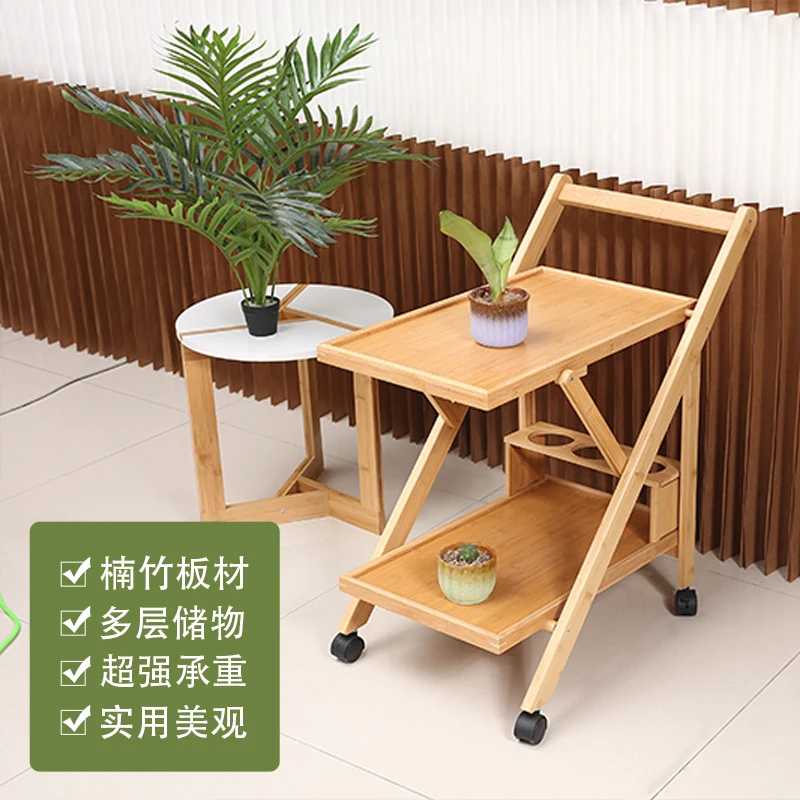 Commercial Service Cart Multi-Tier Beverage Trolley for Hotel Restaurant Home Bamboo Snack Stand Catering Business Server Shelf