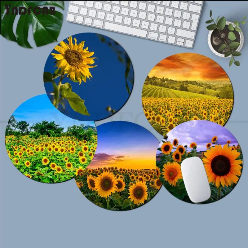 Cute Summer Daisy Sunflower Mousepad Animation Round Big Promotion Table Mat Student Mousepad Computer PC Gamer Mousemat